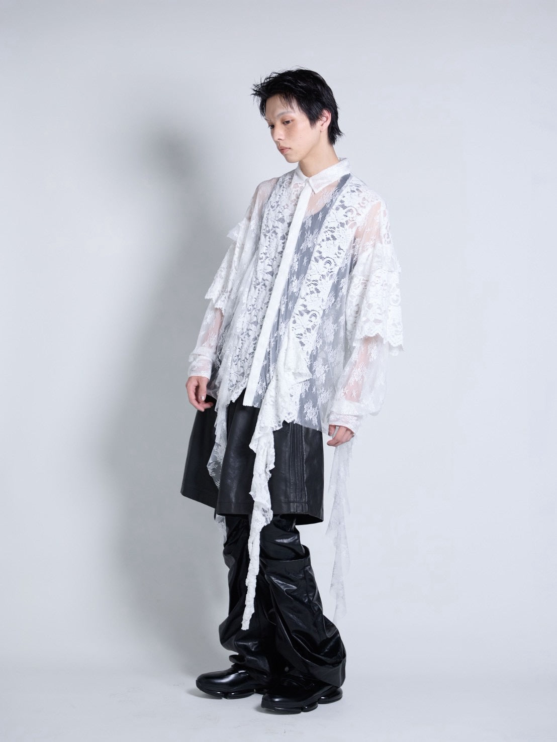 Flocky Lace Ruffle Shirts (Ivory)