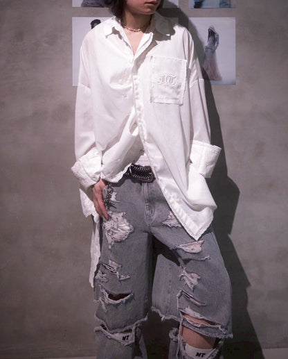 Handkerchief Shirt Dress (White)