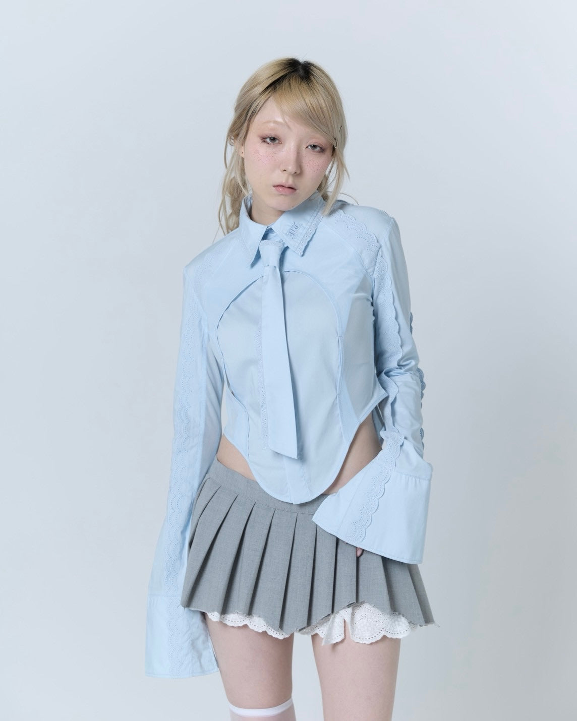 Handkerchief Tied Shirt (Blue)