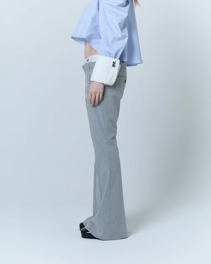 Destroyed Flare Trousers (Gray）