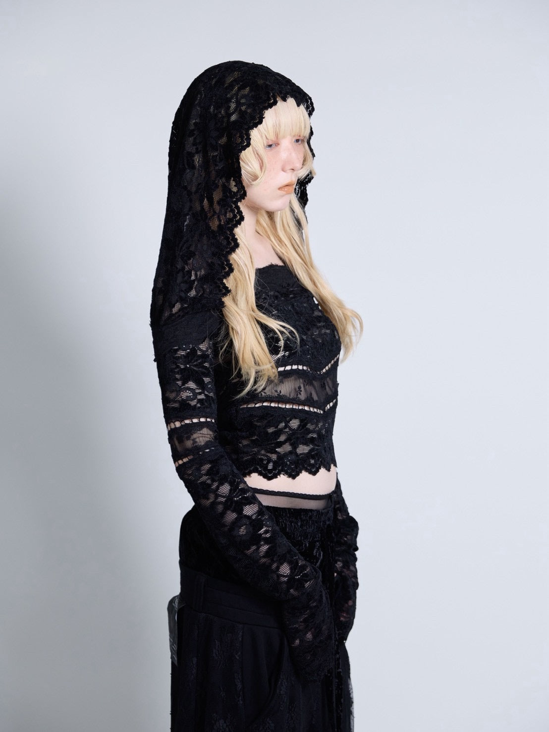 Flocky Lace Veil Top(Black)