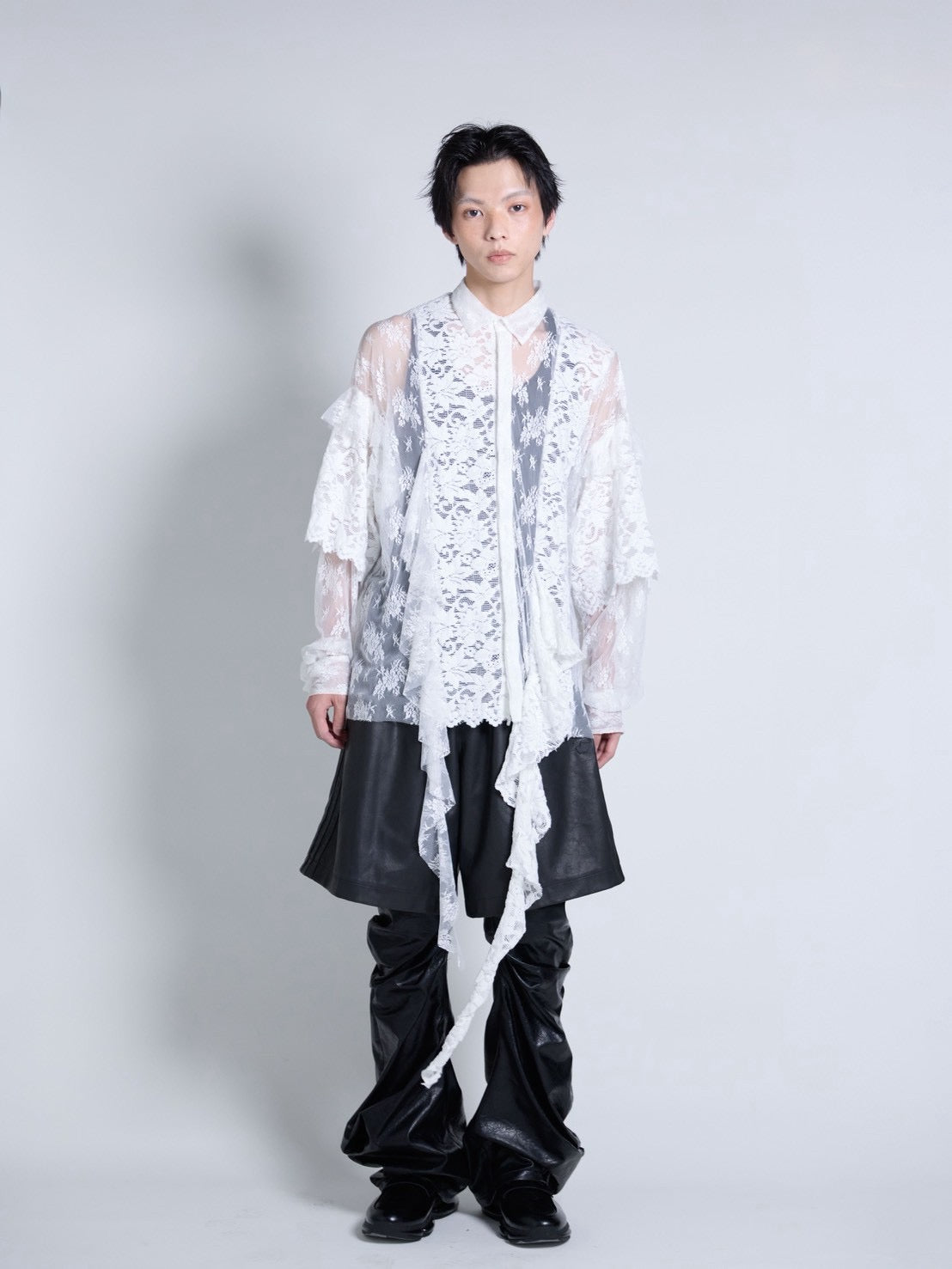 Flocky Lace Ruffle Shirts (Ivory)