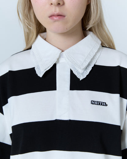 Double Collar Rugby Shirt (White×Black)