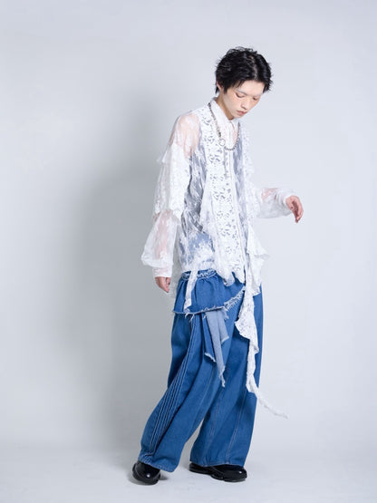 Flocky Lace Ruffle Shirts (Ivory)