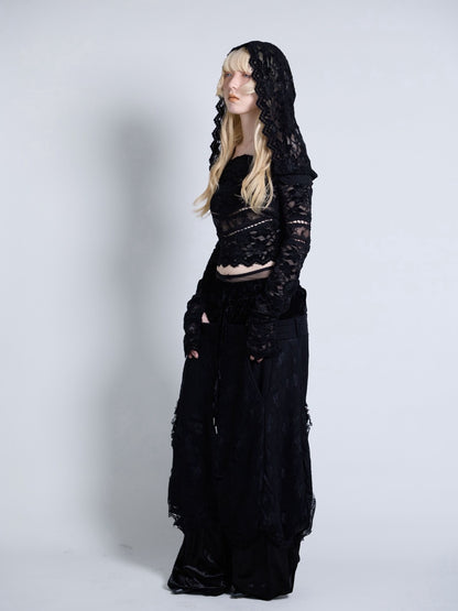 Flocky Lace Veil Top(Black)