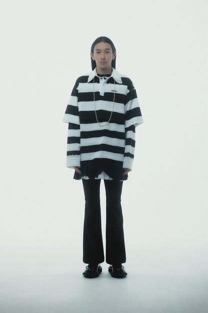 Double Collar Rugby Shirt (White×Black)