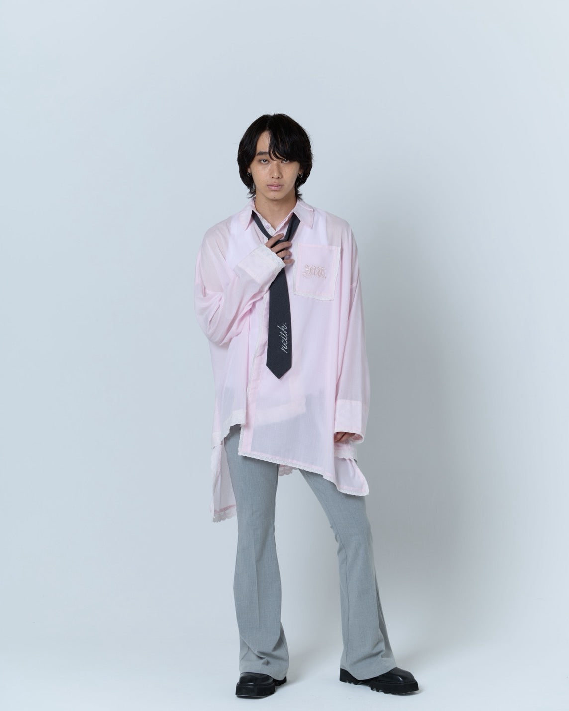 【Last1】Destroyed Flare Trousers (Gray）
