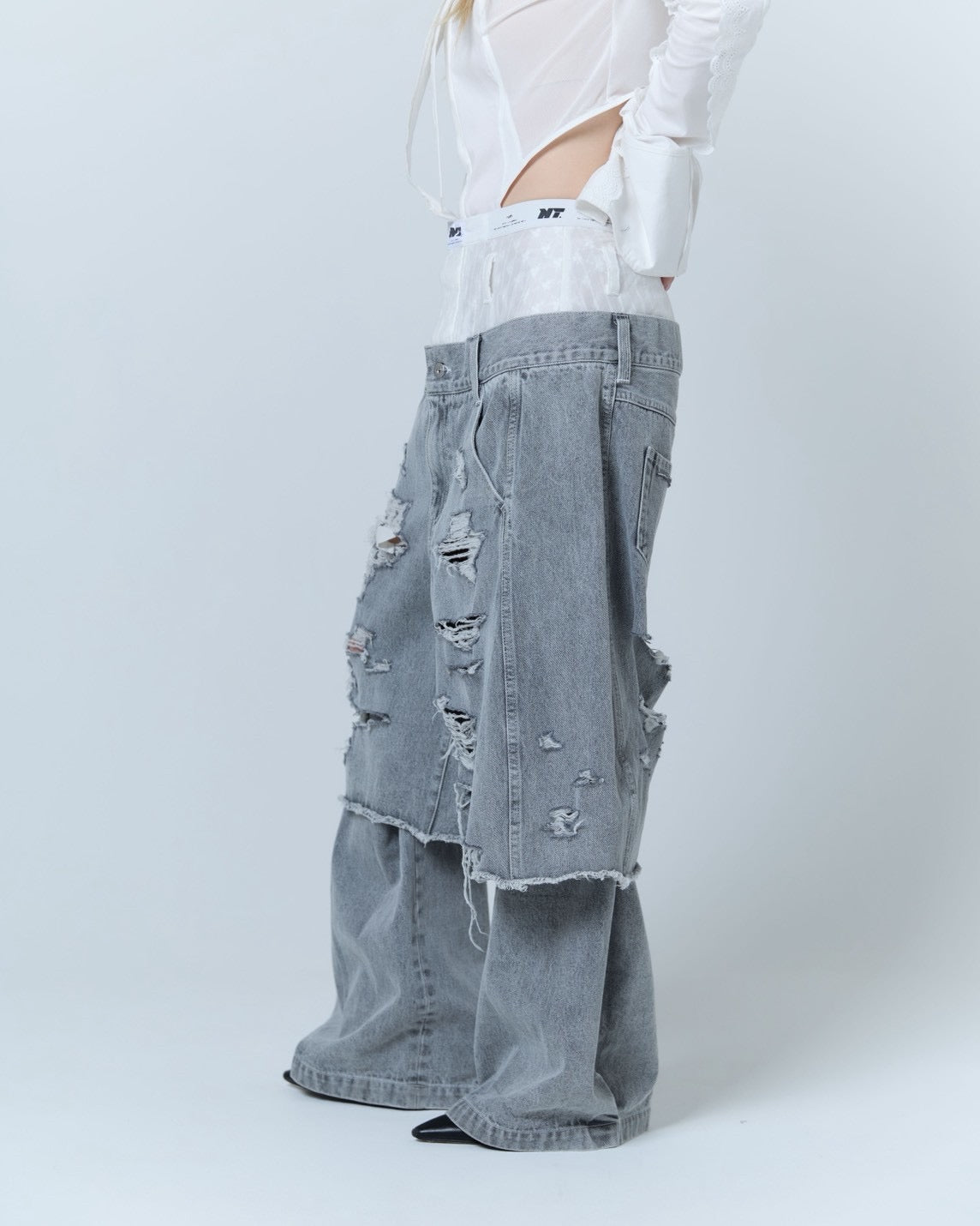 Destroyed Denim and Leg cover (Gray)