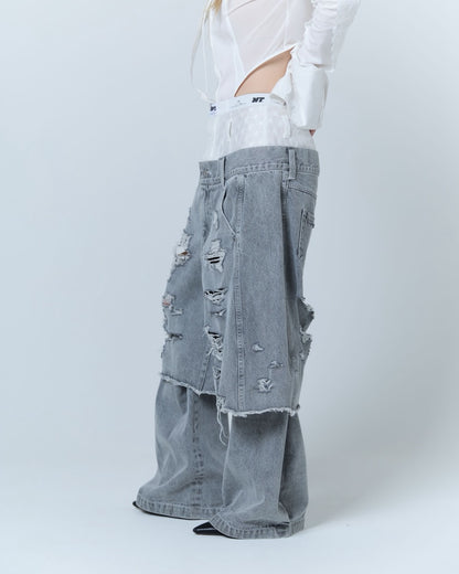 Destroyed Denim and Leg cover (Gray)