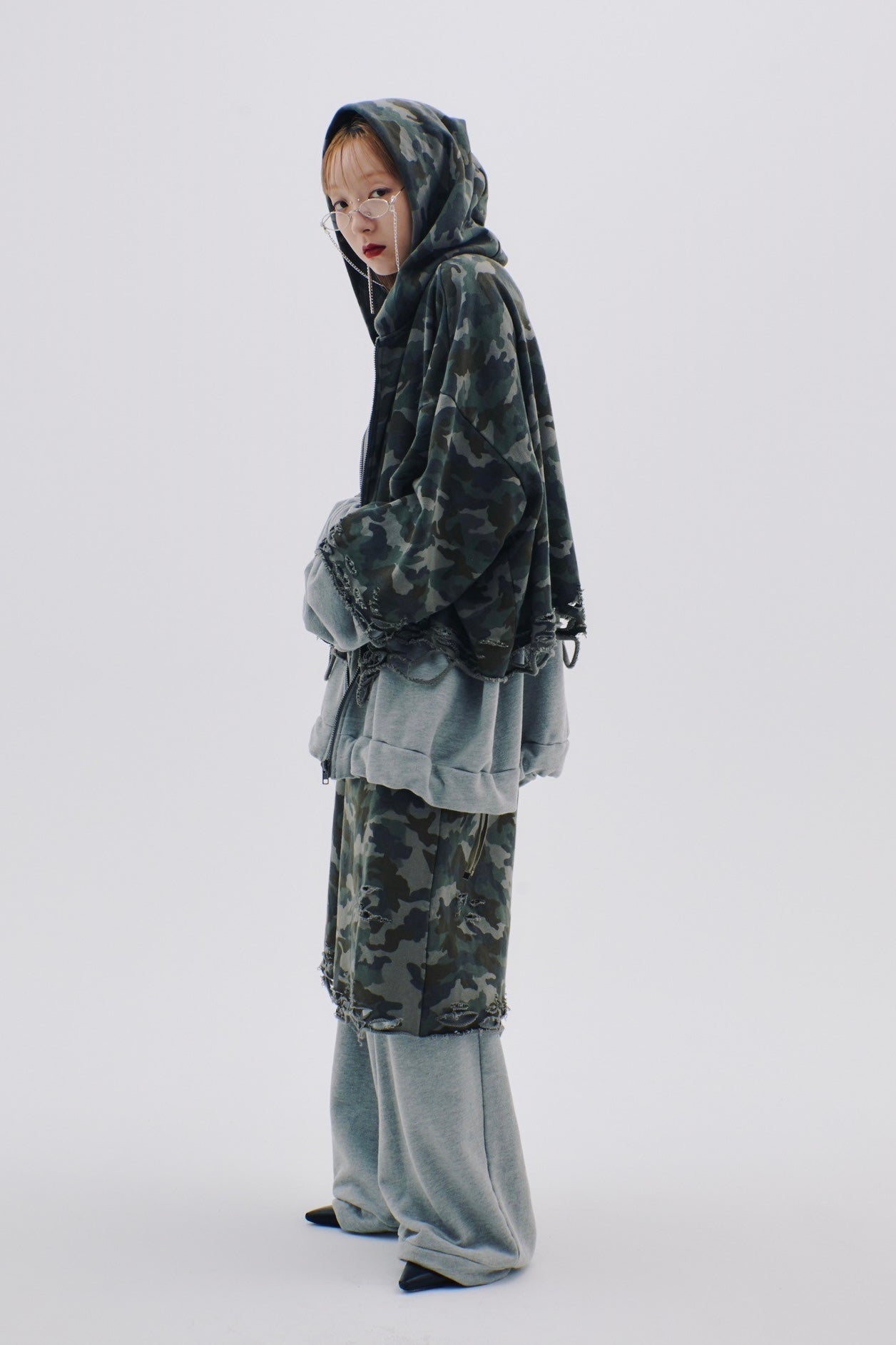 Layered Crush Sweat Pants(Camo×Gray)