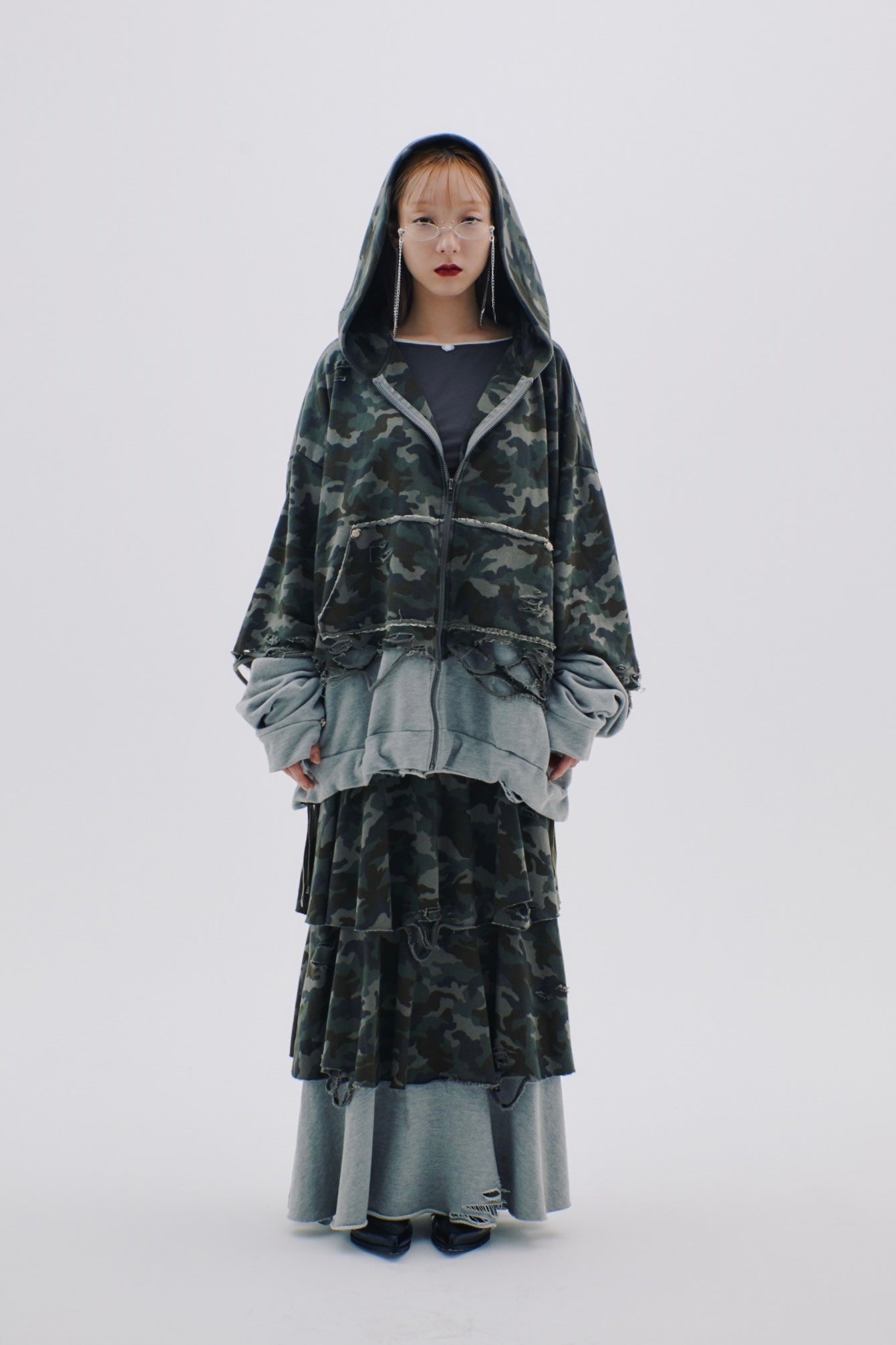 Layered Crush Hoodie(Camo×Gray)