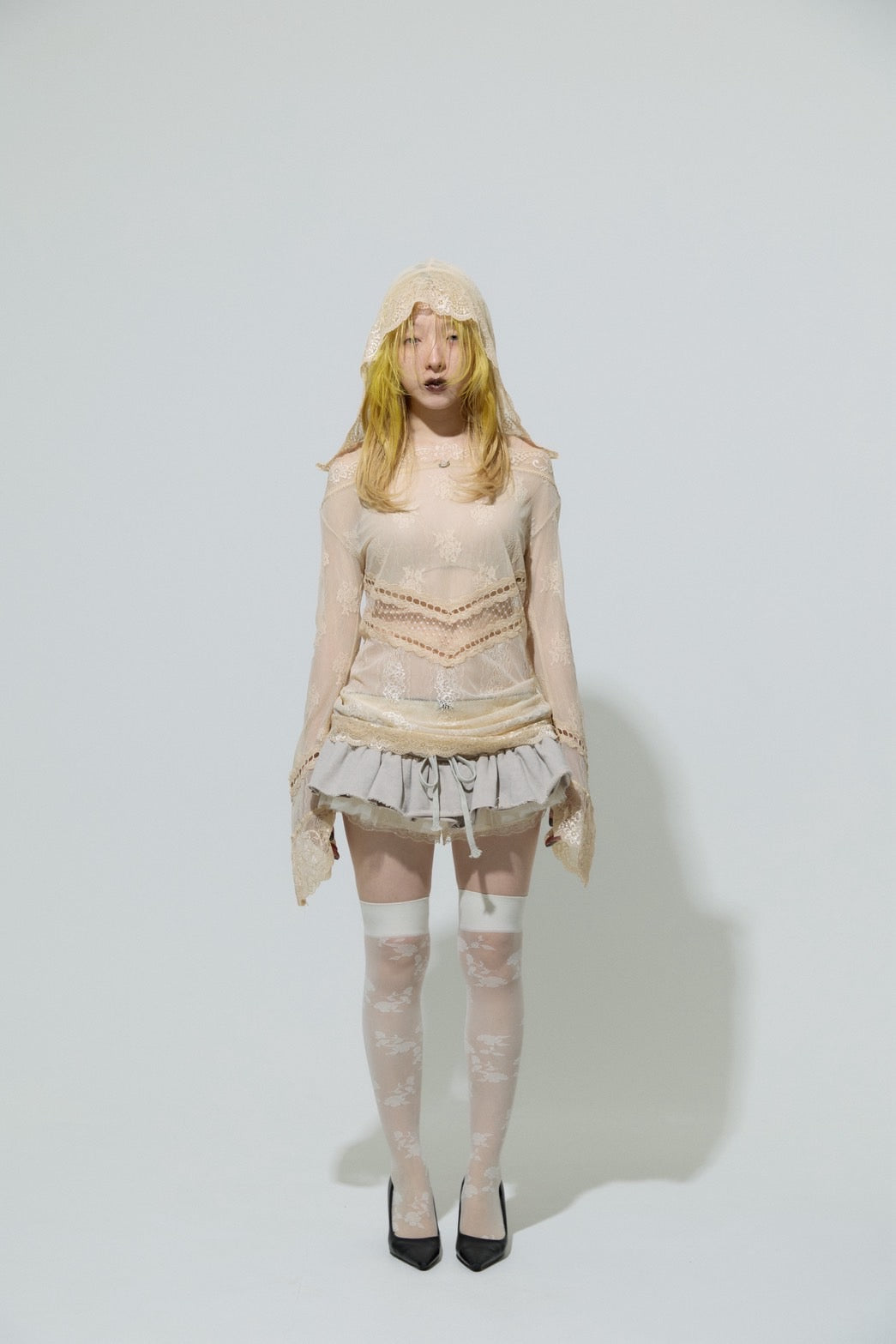 Veil off-shoulder Dress(Beige)