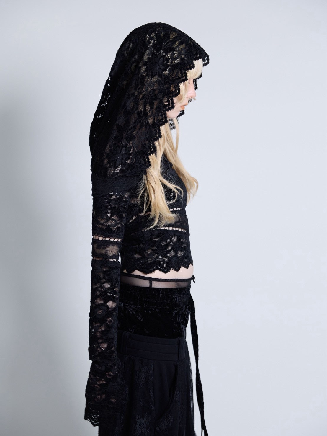 Flocky Lace Veil Top(Black)