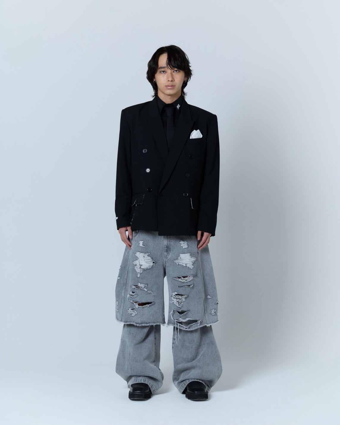 Destroyed Pocket Chief Jacket (Black）