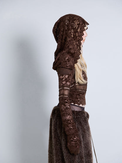 Flocky Lace Veil Top(Brown)