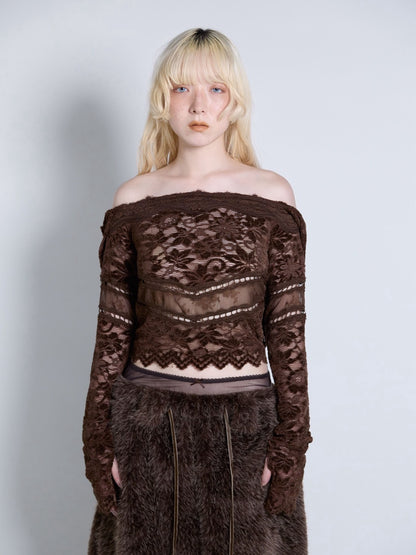 Flocky Lace Veil Top(Brown)