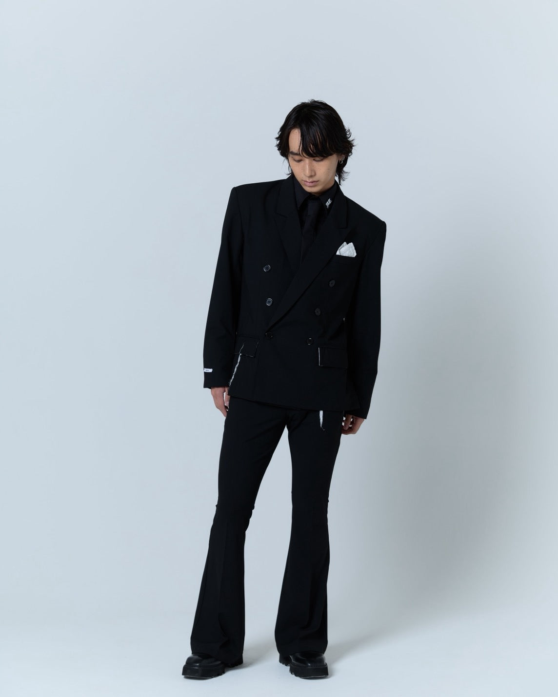 Destroyed Flare Trousers (Black）