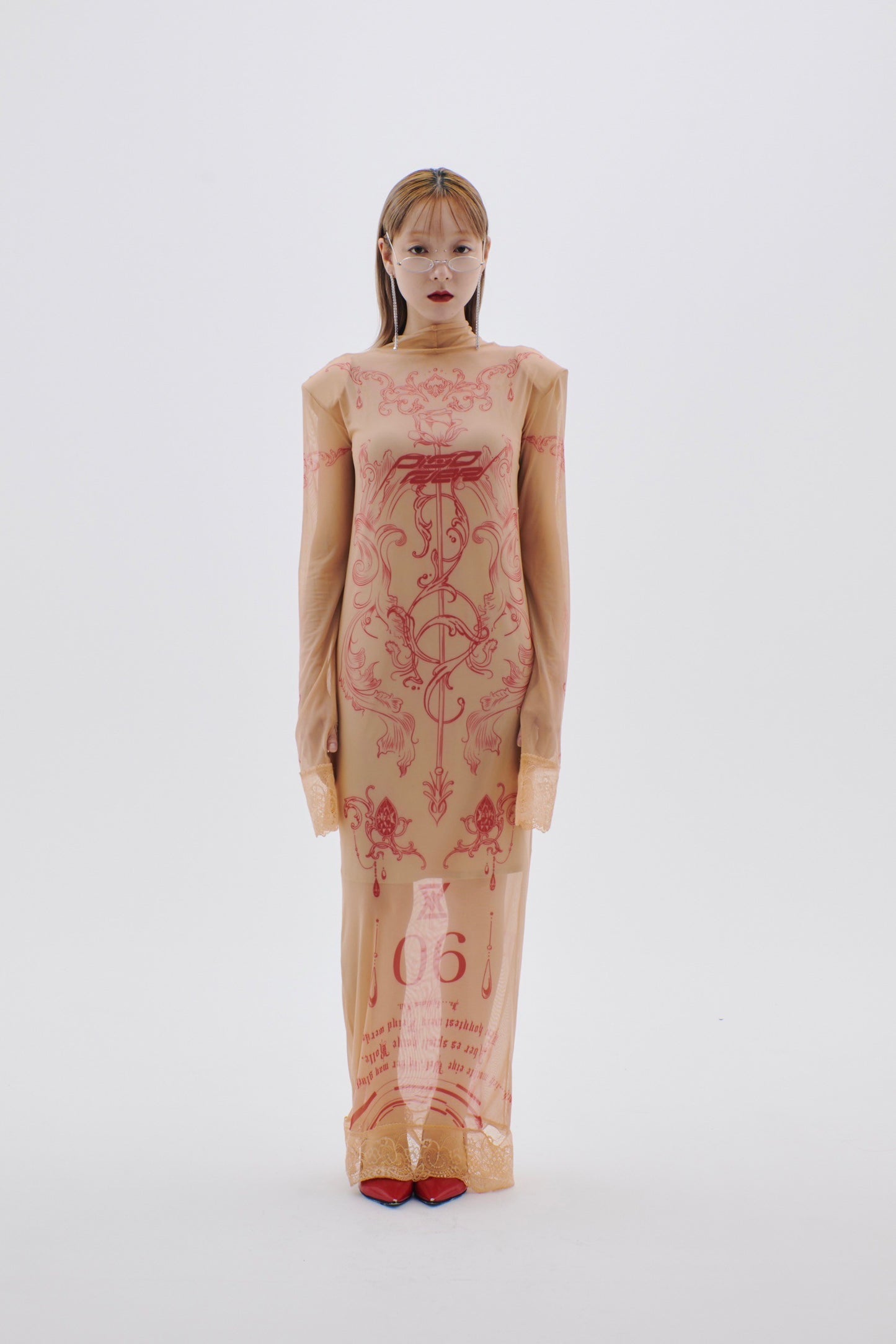 Armed Second Skin Dress #2(Beige×Red)