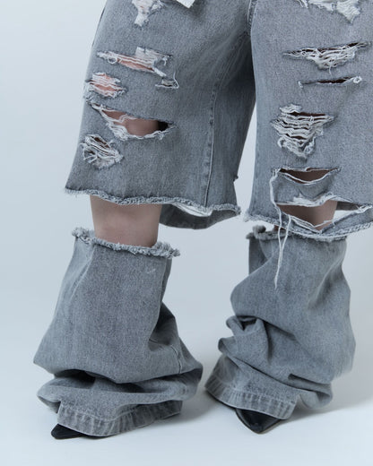 Destroyed Denim and Leg cover (Gray)