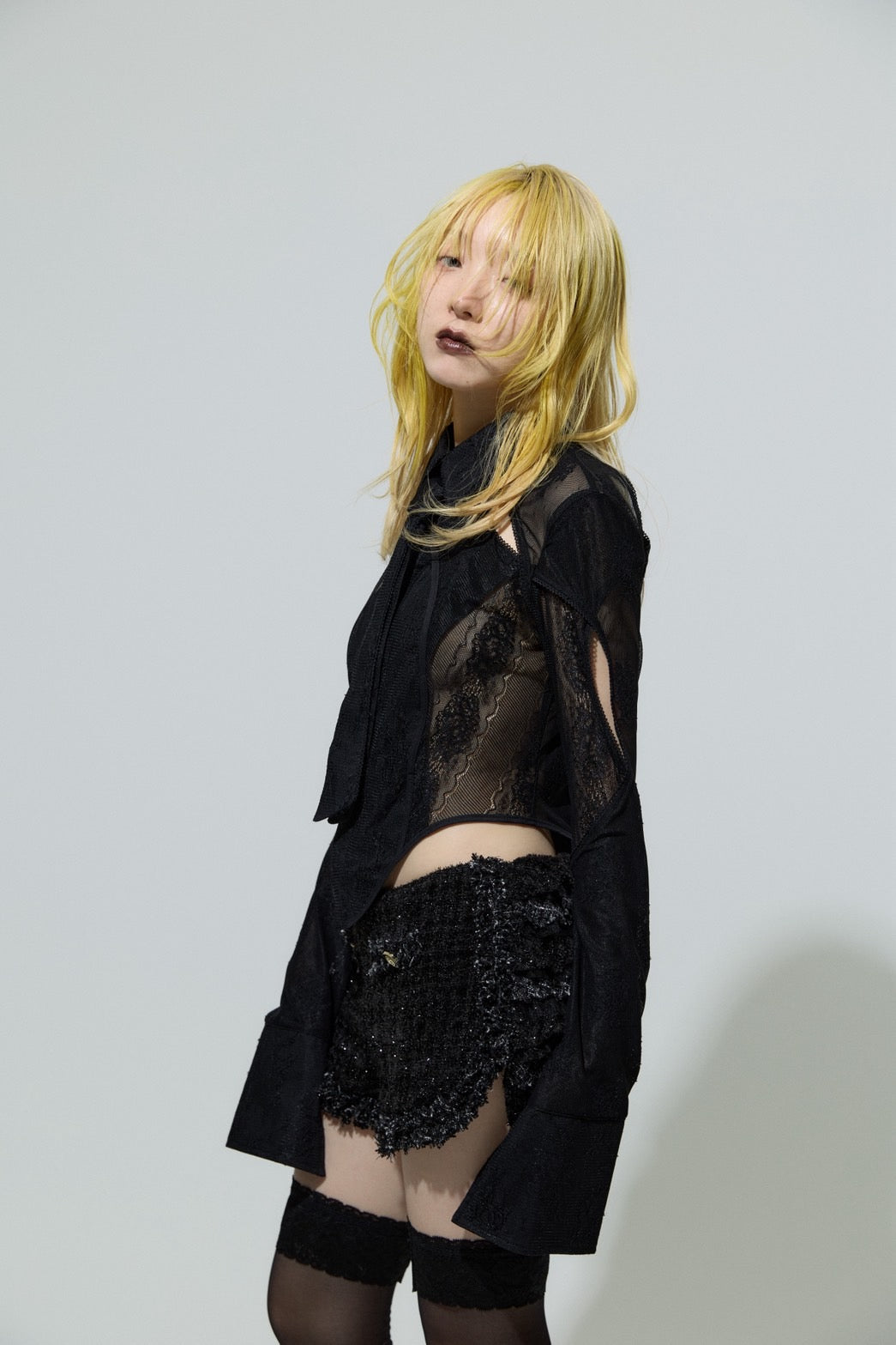 Tweed Frill Running Pants(Black)