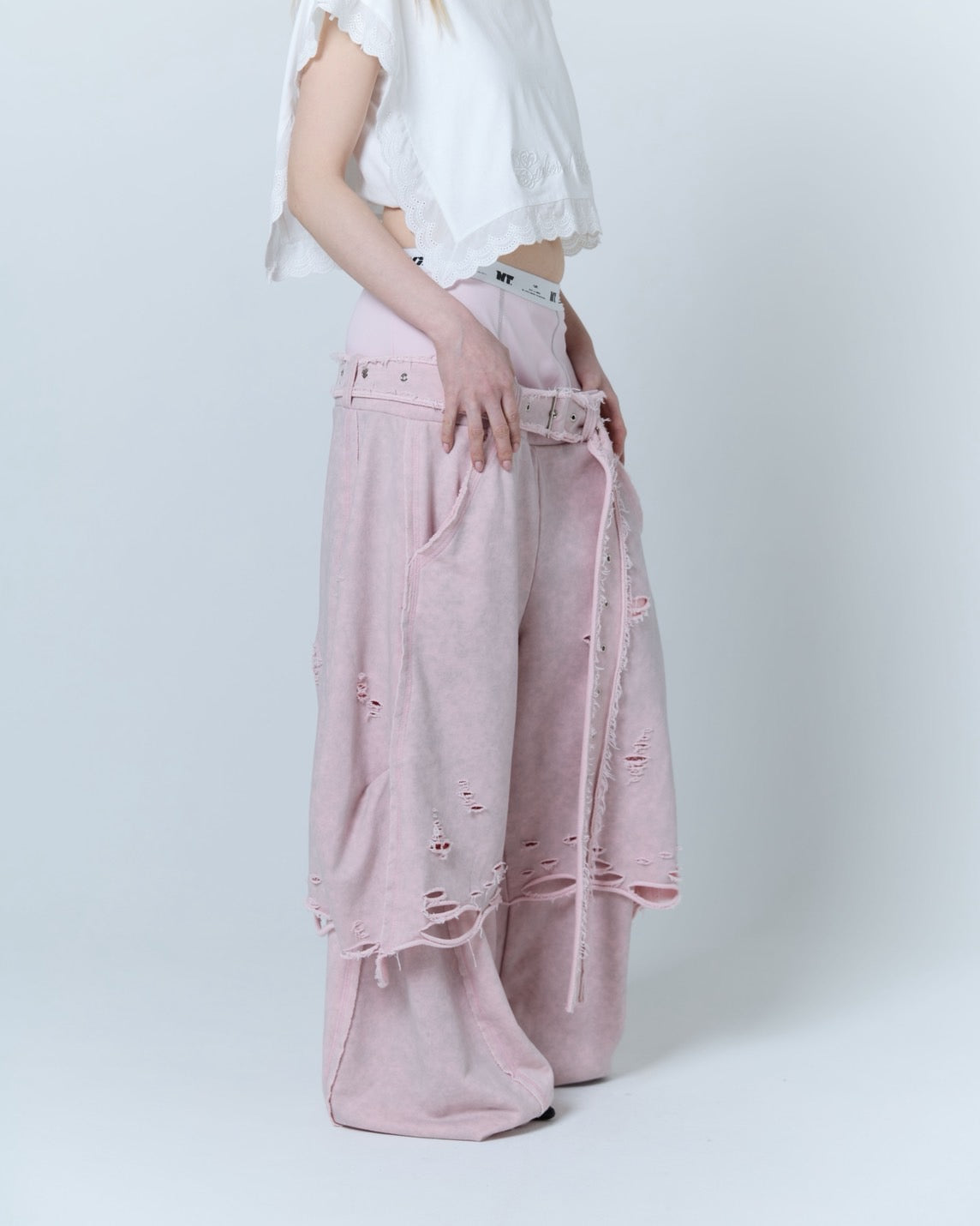 Boxer Destroyed Sweat Pants (Pink)