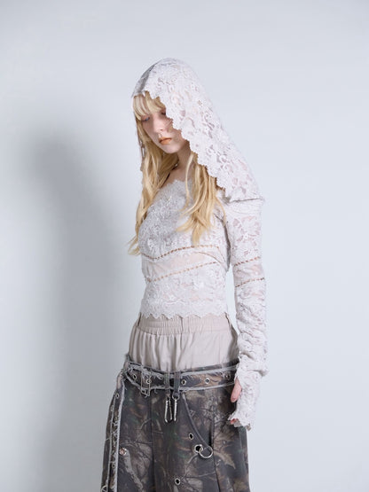 Flocky Lace Veil Top(Ivory)