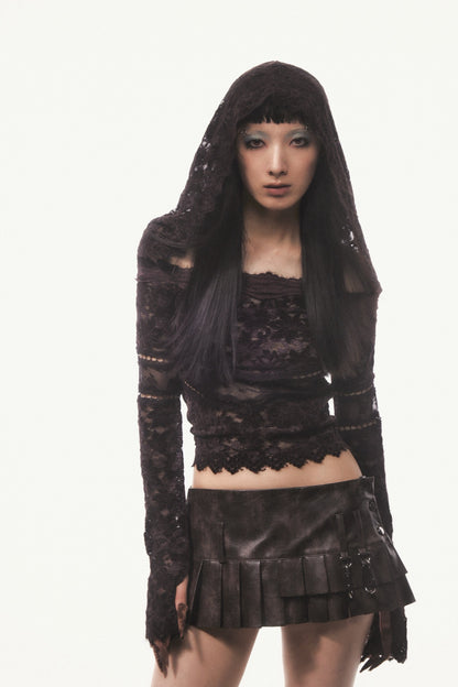 Flocky Lace Veil Top(Brown)