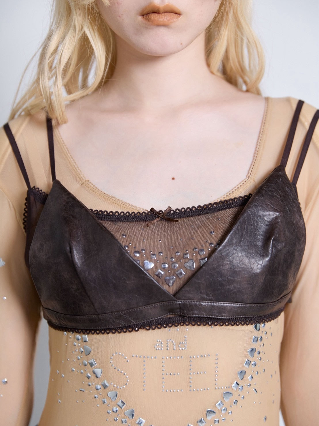Leather Layered Bra(Brown)