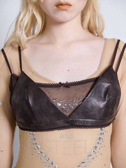Leather Layered Bra(Brown)