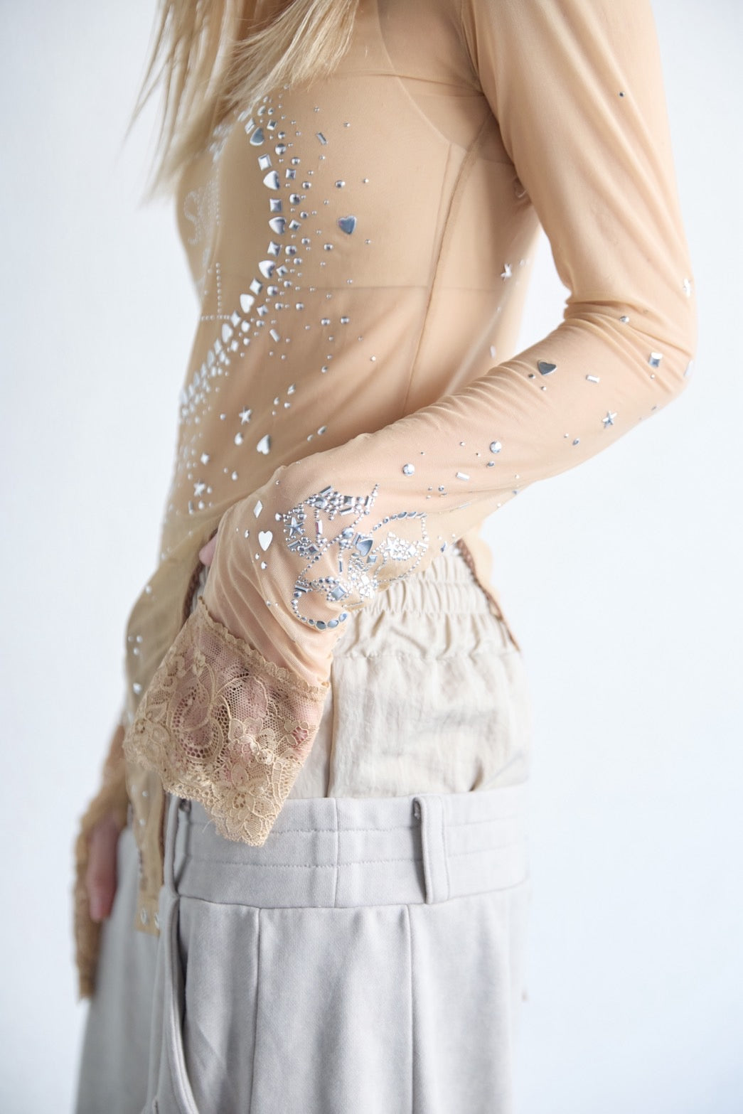 Metallic Sparkle Skin Top(Beige)