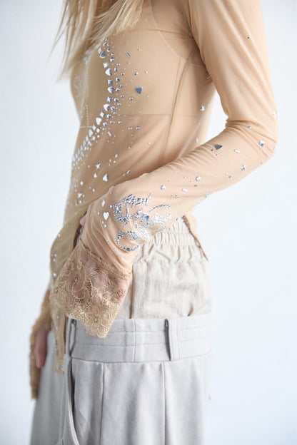 Metallic Sparkle Skin Top(Beige)