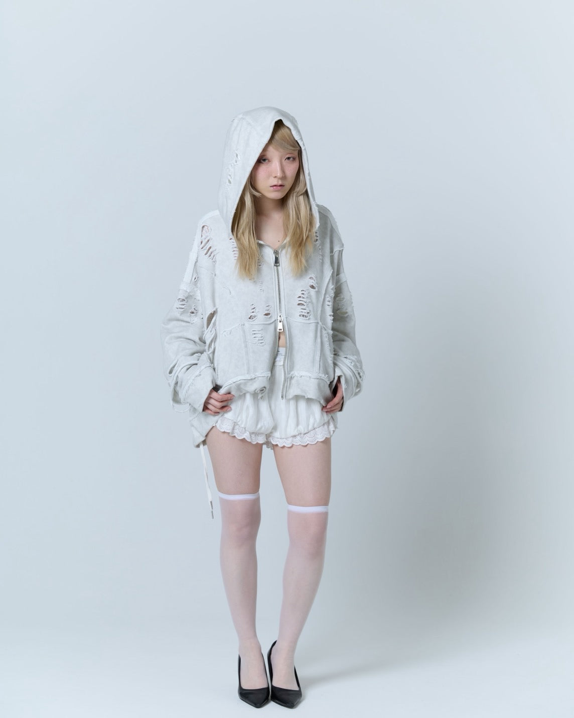 Last1】Destroyed Crush Hoodie (Powder Gray) – neith.onlinestore