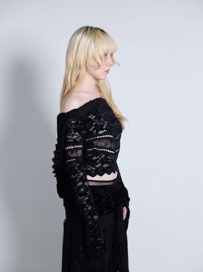 Flocky Lace Veil Top(Black)