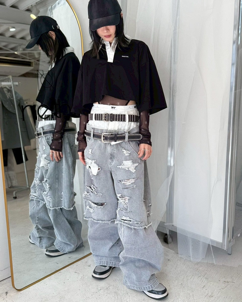 Destroyed Denim and Leg cover (Gray)