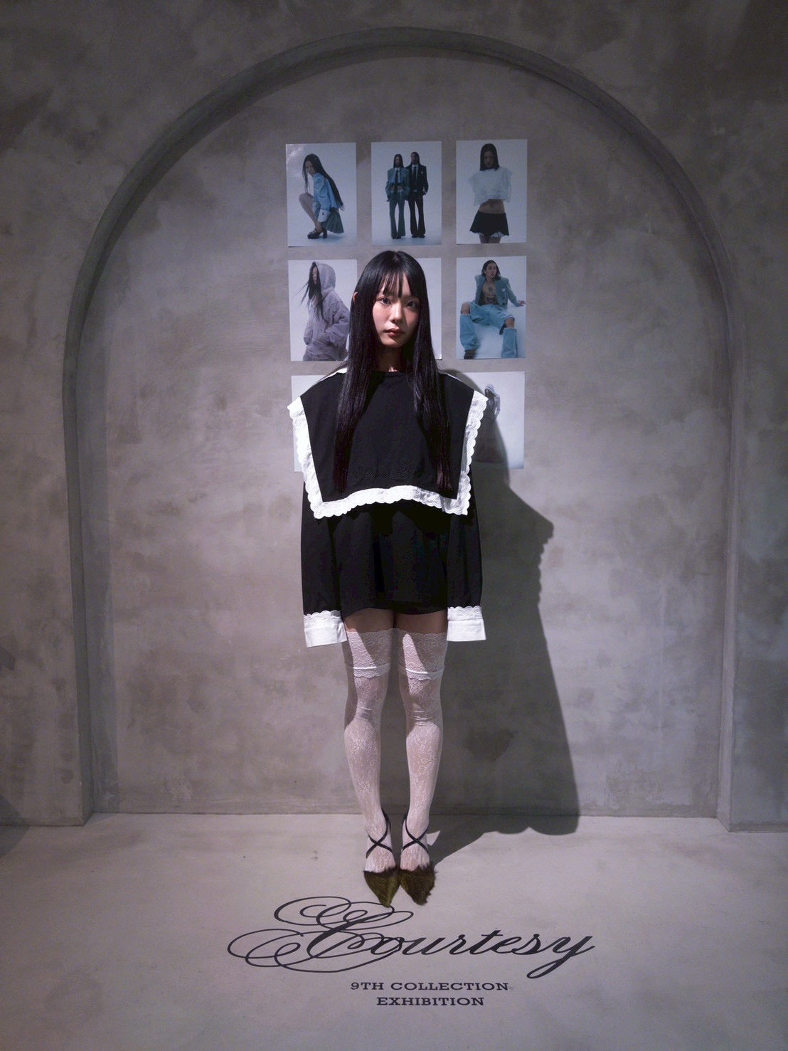 【Last1】Henley Neck Lace Top (Black)