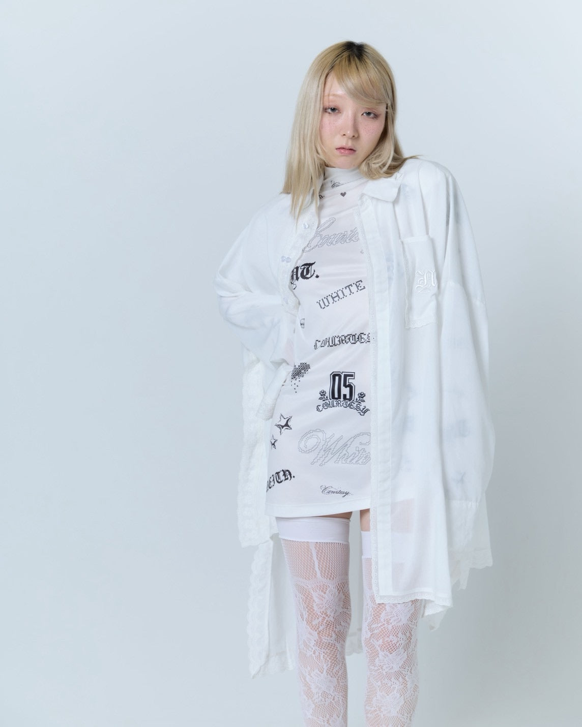Handkerchief Shirt Dress (White)