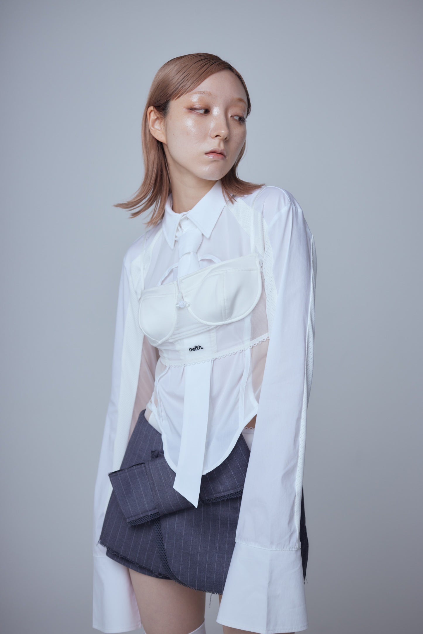 Mesh Tied Shirt(White)