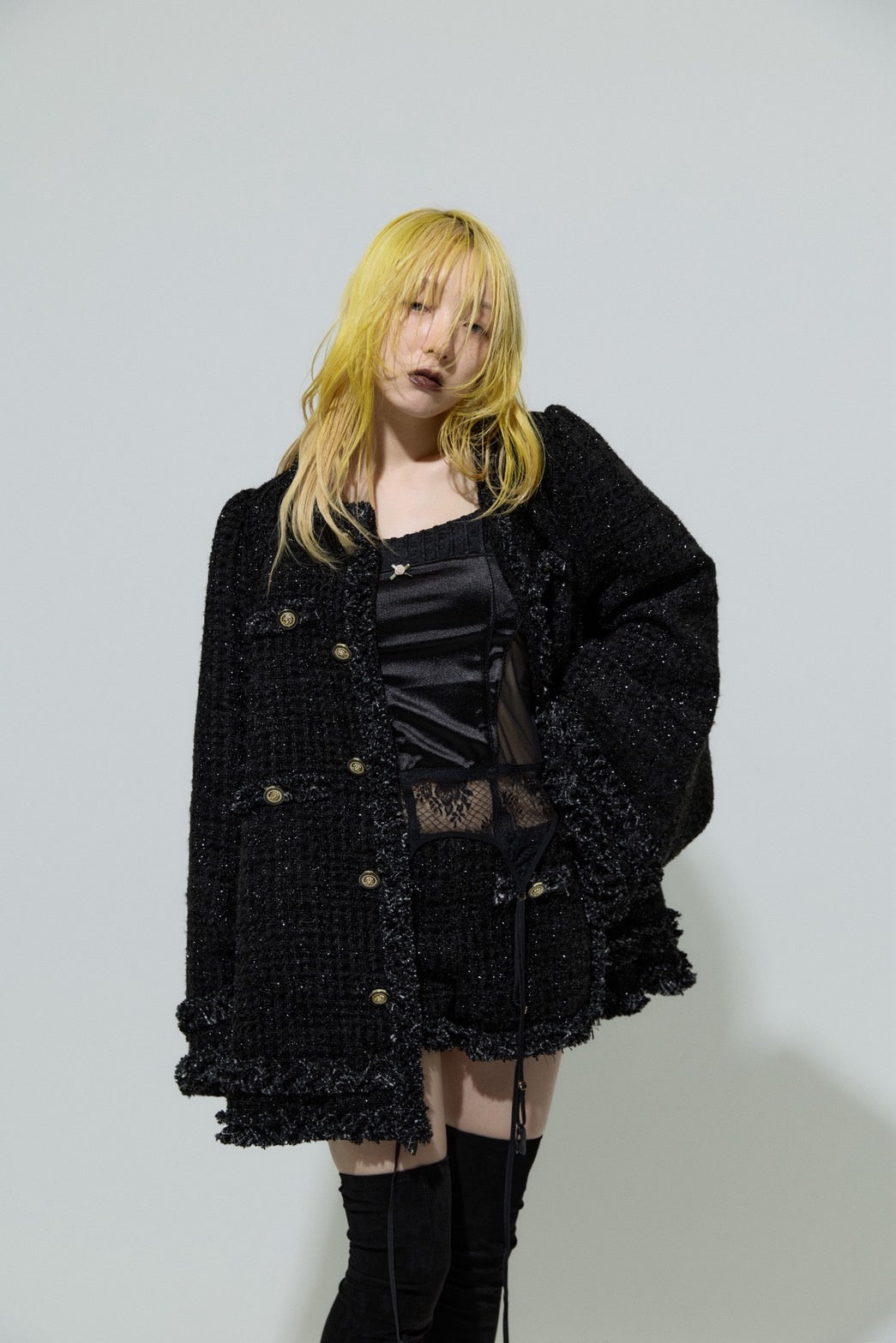 Tweed Frill Running Pants(Black)