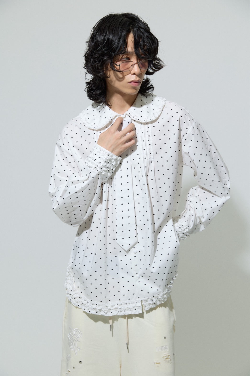 Love Dot Frill Shirt(White)