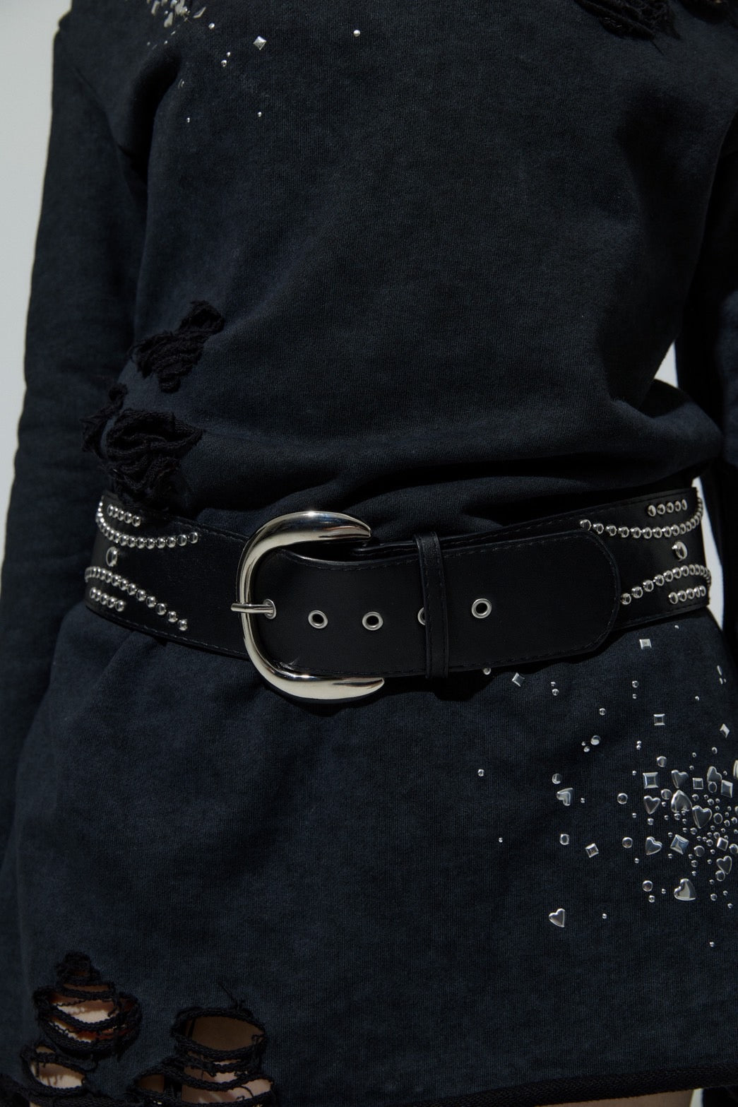 Metal Studs Wide Belt(Black)
