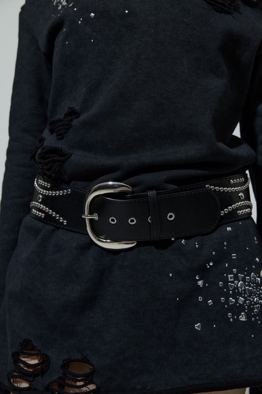 Metal Studs Wide Belt(Black)