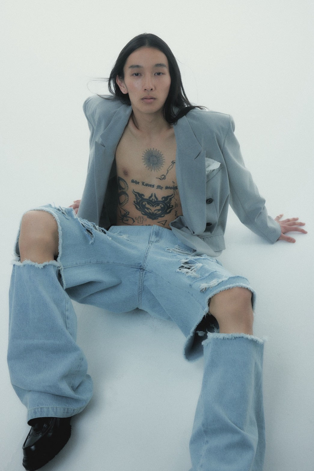 Destroyed Denim and Leg cover (Blue)