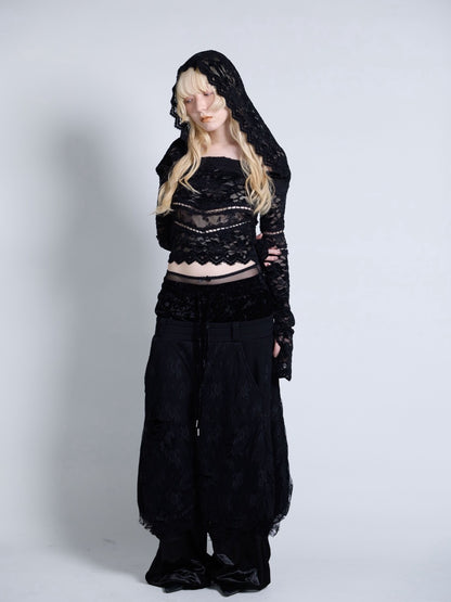 Flocky Lace Veil Top(Black)