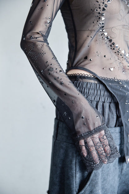 Metallic Sparkle Skin Top(Black)