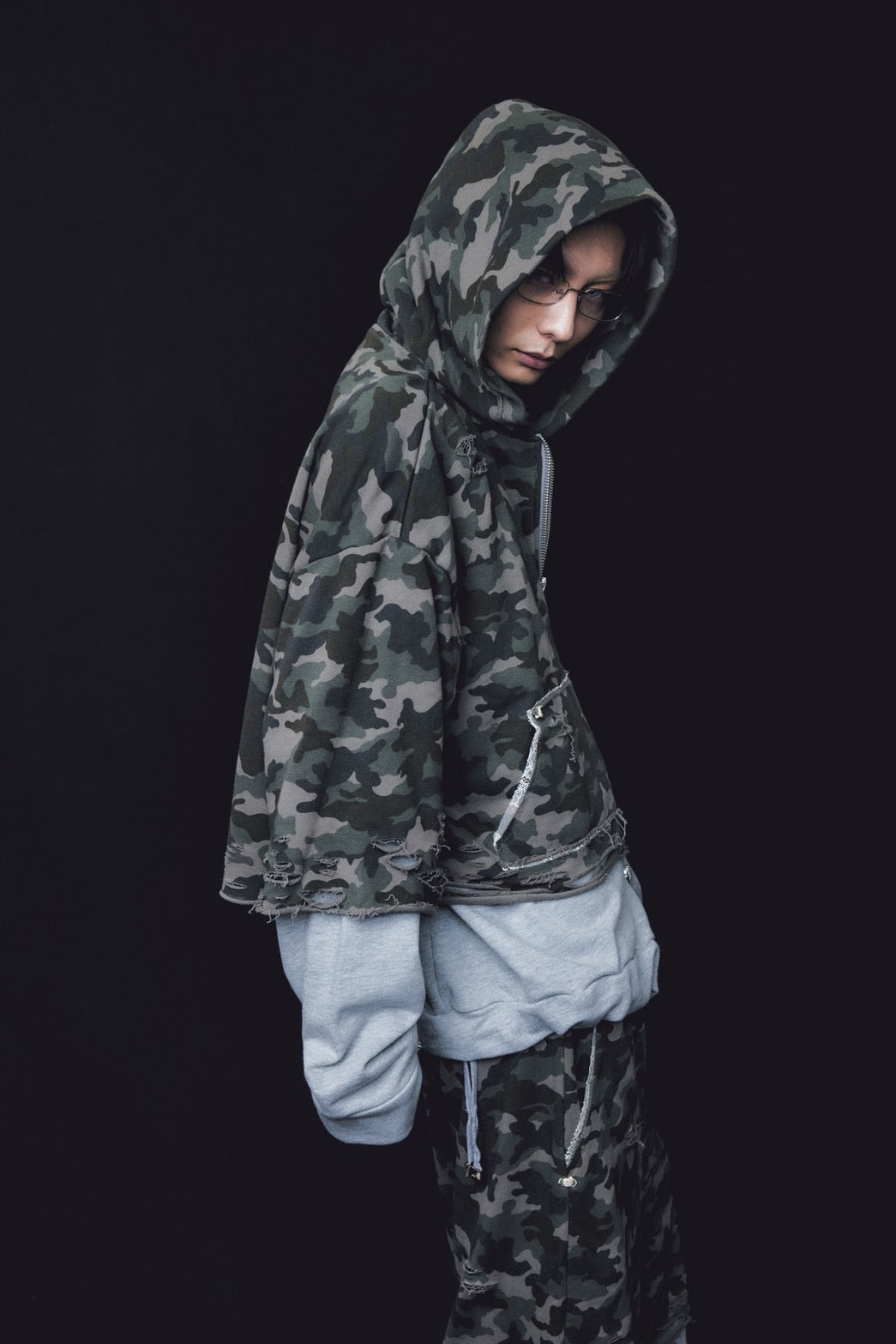 Layered Crush Hoodie(Camo×Gray)