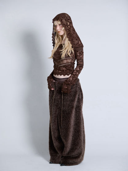 Flocky Lace Veil Top(Brown)
