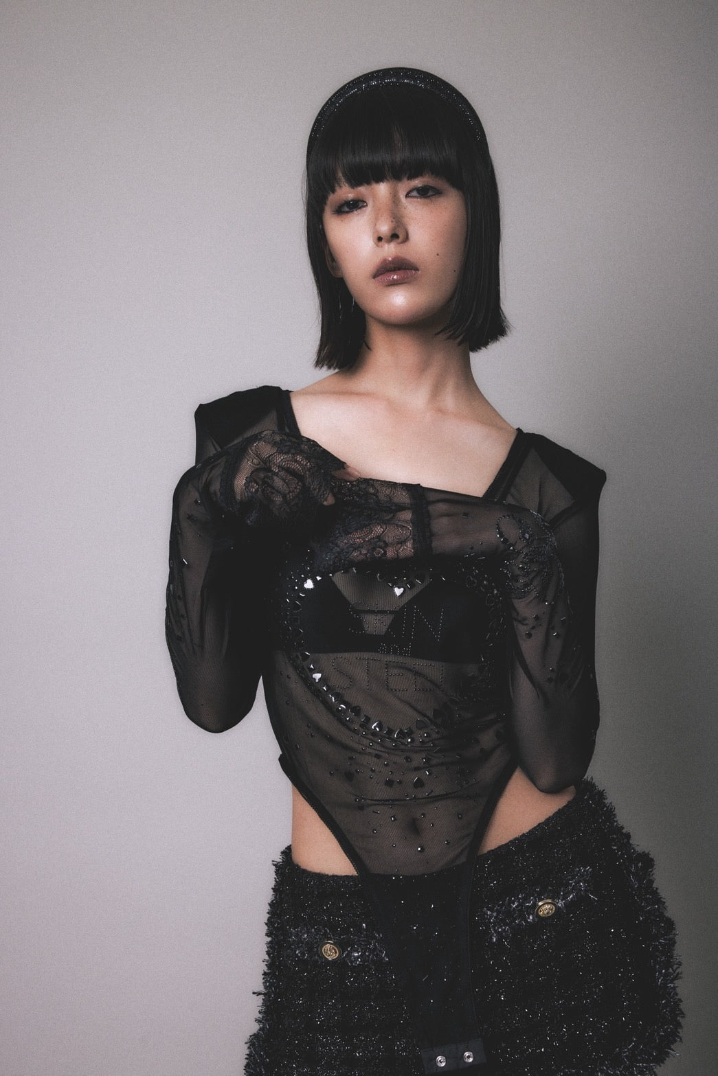 Metallic Sparkle Skin Top(Black)