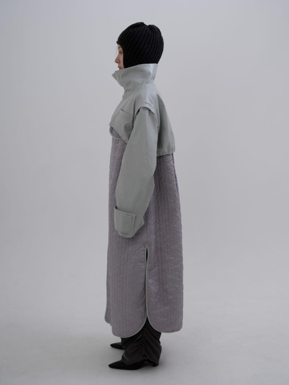 Leather Quilting Coat (Gray)