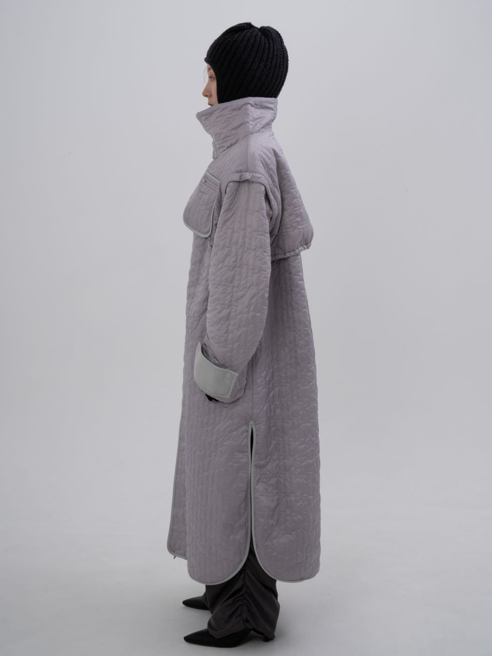 Leather Quilting Coat (Gray)