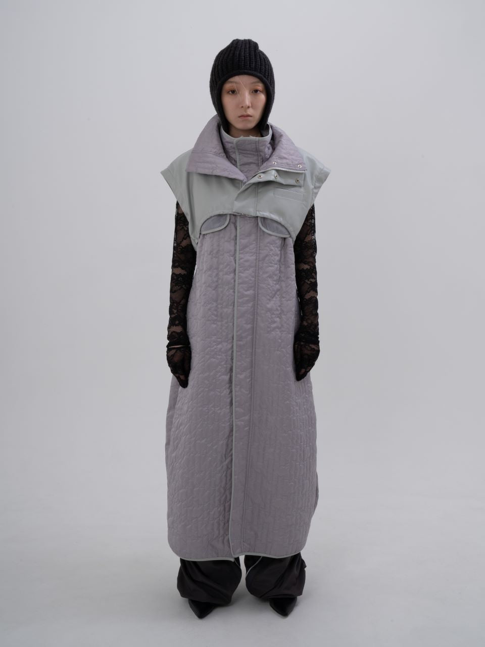 Leather Quilting Coat (Gray)